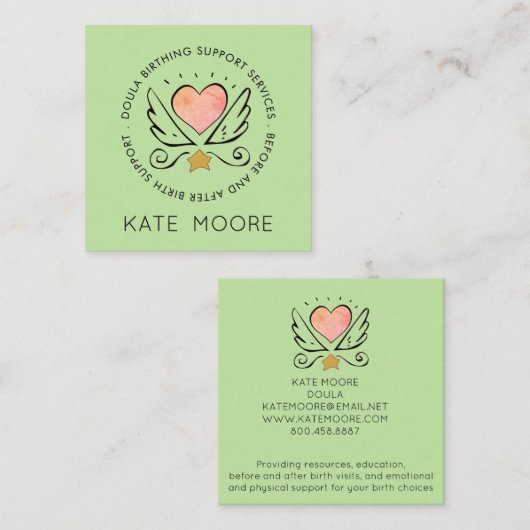 Whimsical Heart Wings Midfrau oder Doula Birth Coa Quadratische Visitenkarte (Vorne/Hinten)