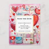 Whimsical Hearts and Liebe Letters Save the Date Einladungspostkarte (Vorderseite)