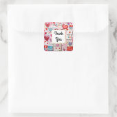 Whimsical Hearts and Liebe Letters Vielen Dank Quadratischer Aufkleber (Tasche)