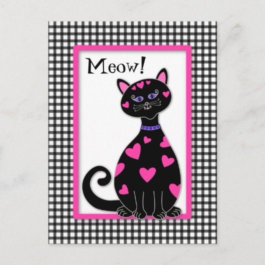 Whimsical Hearts Cat - Meow Postkarte (Vorderseite)