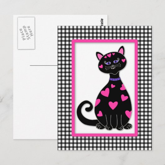Whimsical Hearts Cat Postkarte (Vorne/Hinten)