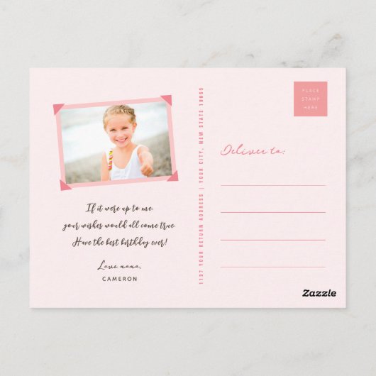 Whimsical Hearts Pink Birthday Cake Vielen Dank Postkarte (Rückseite)