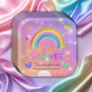 Whimsical Hearts & Rainbows Baby Shower Pappteller