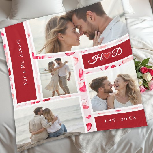 Whimsical Hearts Romantic Photo Collage Gift Red Fleecedecke