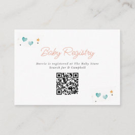 Whimsical Hearts & Stars Baby Registry QR Code Begleitkarte