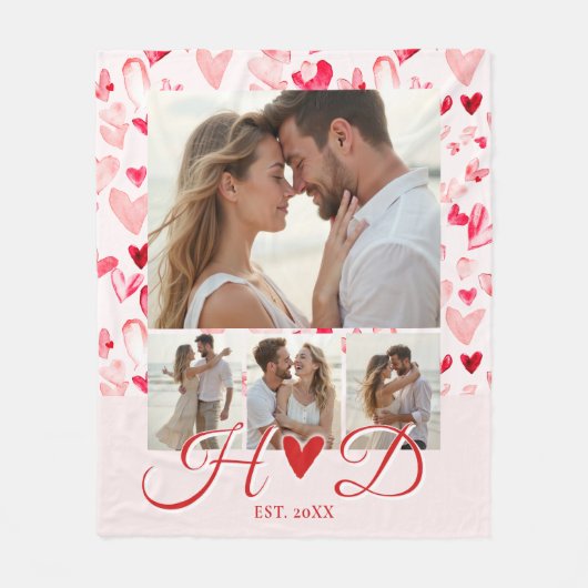 Whimsical Hearts Valentine Monogram Photo Collage  Fleecedecke (Vorderseite)