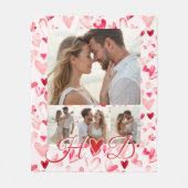 Whimsical Hearts Valentine Red Pink Photo Collage Fleecedecke (Vorderseite)