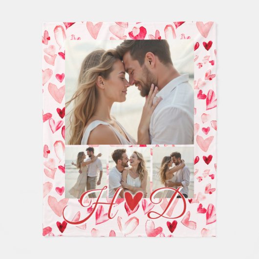Whimsical Hearts Valentine Red Pink Photo Collage  Fleecedecke (Vorderseite)