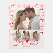 Whimsical Hearts Valentins-Monogramm-Foto-Collage Fleecedecke (Vorderseite)