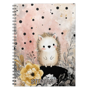 Whimsical-Hedgehog-Blumen-Aquarell-Kunst Notizblock