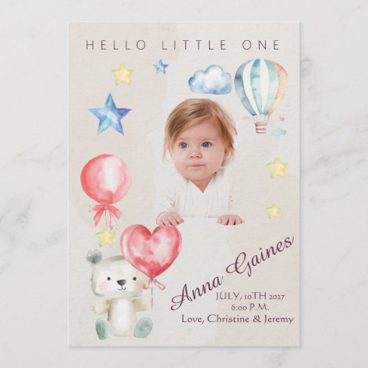 Whimsical Hello Little One Announcement Einladung (Vorderseite)