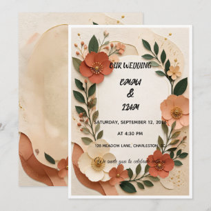 Whimsical Herbst Botanical Florale Hochzeit Einladung