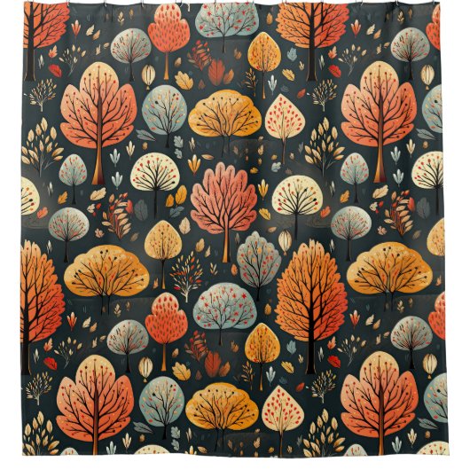 Whimsical Herbst fallen Bäume und Blätter Muster Duschvorhang (Vorderseite)