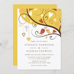 Whimsical Herbst Lovebirds Hochzeitseinladung Einladung