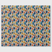 Whimsical Herbstbeizen & Blätter in Blau, Orange Geschenkpapier (Flach)