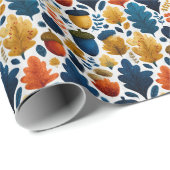 Whimsical Herbstbeizen & Blätter in Blau, Orange Geschenkpapier (Rolleneckpunkt)