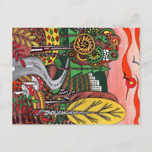 Whimsical Herbstlandschaft Folk Art Doodle-Feierta Feiertagspostkarte