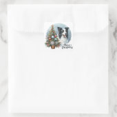 Whimsical Herding Border Collie Dog Merry Xmas Quadratischer Aufkleber (Tasche)
