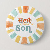 Whimsical Here Comes the Son Baby Shower Button (Vorderseite)