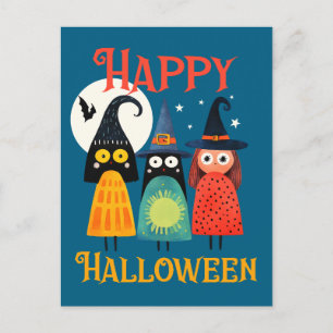 Whimsical Hexen farbenfrohe Happy Halloween Postkarte