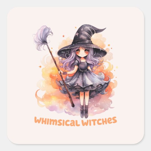 Whimsical Hexen Quadratischer Aufkleber (Vorderseite)