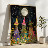 Whimsical Hexen unter Vollmond farbenfrohe Kunst Poster