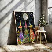 Whimsical Hexen unter Vollmond farbenfrohe Kunst Poster
