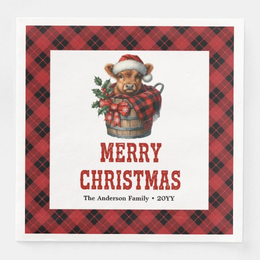 Whimsical highland cow buffalo holiday napkins serviette (Vorderseite)