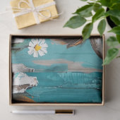 Whimsical Highland Cow Daisy Blue Stall Decoupage Seidenpapier (Geschenk)