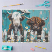 Whimsical Highland Cow Daisy Blue Stall Decoupage Seidenpapier (Basteln)