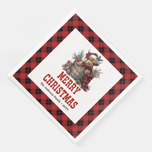 Whimsical highland cow holiday napkins buffalo serviette (Ecke)