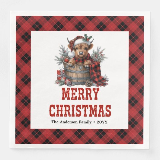 Whimsical highland cow holiday napkins buffalo  serviette (Vorderseite)