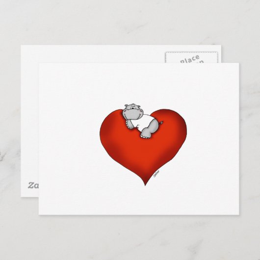 Whimsical Hippo on Heart Postkarte (Vorne/Hinten)