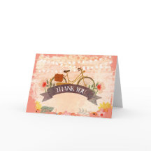 Whimsical Hipster Bicycle Floral Thank You Card