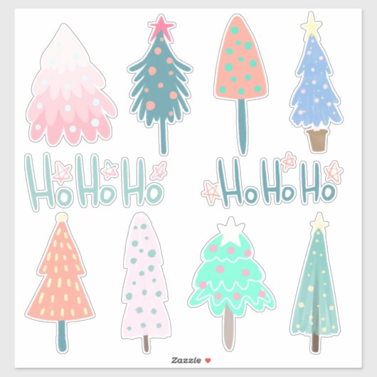 Whimsical Ho Ho Ho Weihnachtsbaumen Stickers Aufkleber (Blatt)