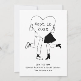 Whimsical Hochzeit in Schwarz-Weiß. Handgezeichnet Save The Date