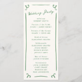 Whimsical Hochzeitsprogramm mit grüner Handzeichnu Menükarte (Rückseite)