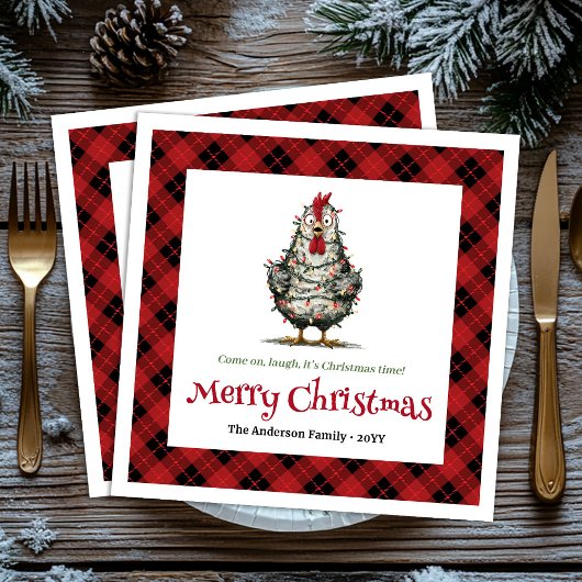 Whimsical holiday chickens napkins name editable serviette