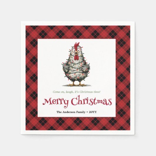 Whimsical holiday chickens napkins name editable serviette (Vorderseite)
