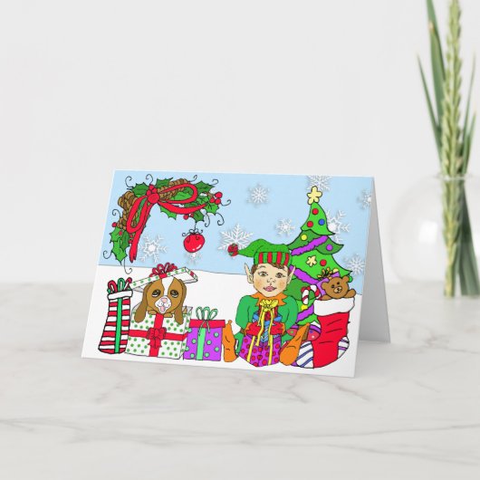Whimsical Holiday Elf und festliche Geschenke nach Karte (Vorderseite)