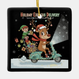 Whimsical Holiday Express Zustellung Süße Rentie Keramikornament