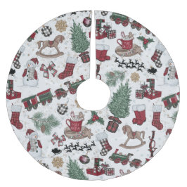 Whimsical Holiday Icons in Red, Green & Cocoa Polyester Weihnachtsbaumdecke