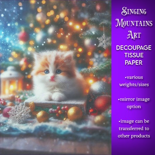 Whimsical Holiday Kitten Decoupage Seidenpapier