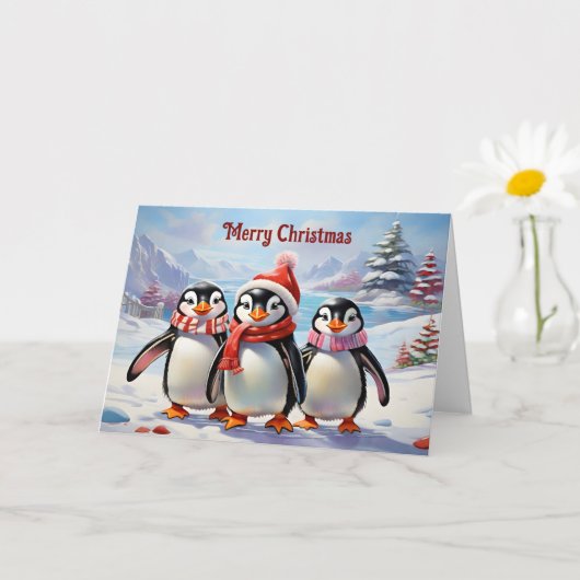 Whimsical Holiday Penguin Trio Karte (Kleine Pflanze)