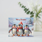 Whimsical Holiday Penguin Trio Postkarte (Stehend Vorderseite)