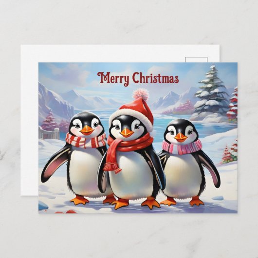 Whimsical Holiday Penguin Trio Postkarte (Vorne/Hinten)