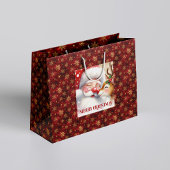 Whimsical Holiday Santa and Red Nose Rudolph Bag Große Geschenktüte