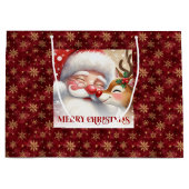 Whimsical Holiday Santa and Red Nose Rudolph Bag Große Geschenktüte (Vorderseite)