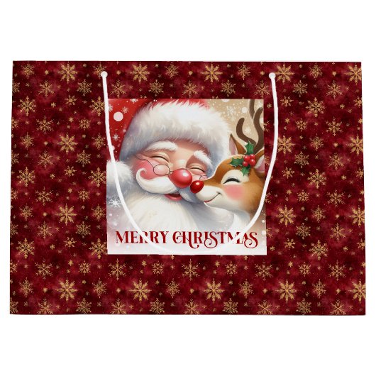 Whimsical Holiday Santa and Red Nose Rudolph Bag Große Geschenktüte (Vorderseite)