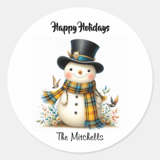 Whimsical Holiday Snowman Classic Round Sticker (Vorderseite)